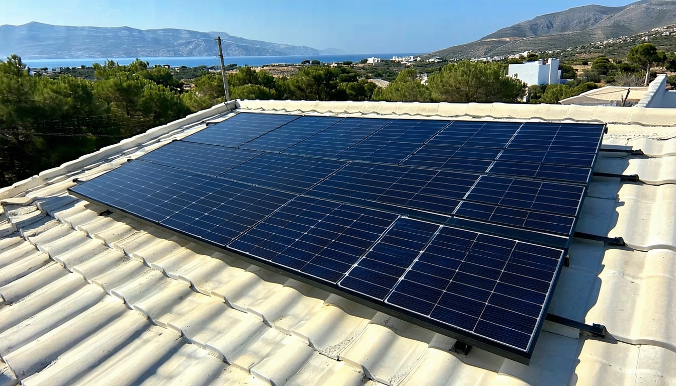 Jinko solar panels installed on a residential rooftop in Crete