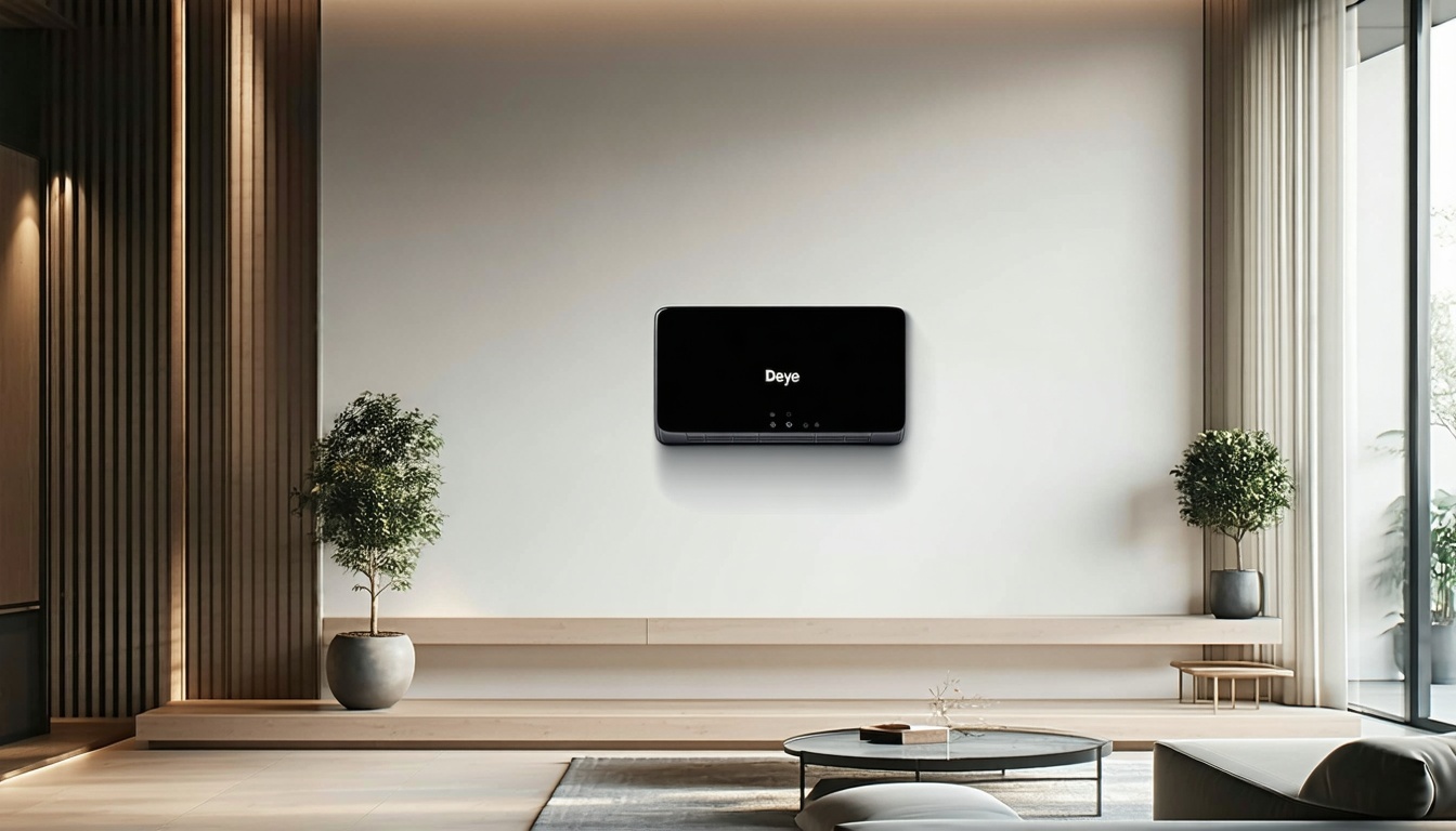 Deye inverter mounted on a wall in a modern home